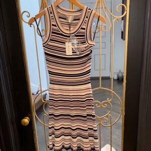 Striped Sleeveless tank Strech Knit Dress nwt milly small pink grey white black